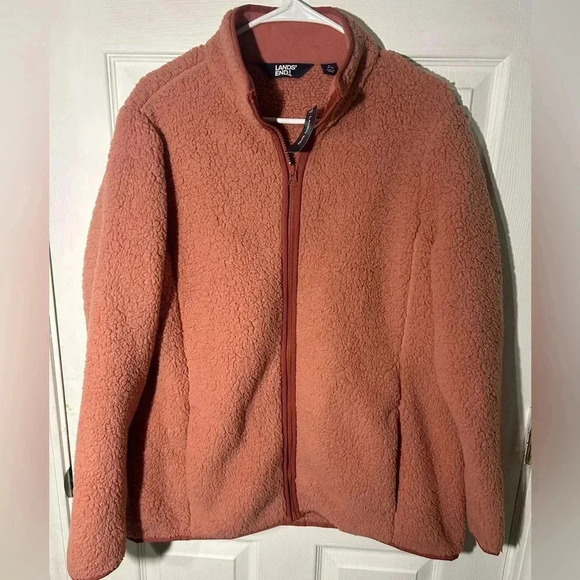 Lands' End Jackets & Blazers - Lands End Sherpa Fleece Full Zip Up Womens Large Jacket Soft - Dark Rose Clay